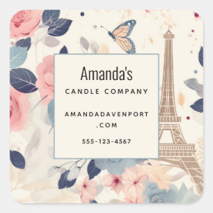 Adesivo Quadrado Belos Flores e Eiffel Tower Paris Business
