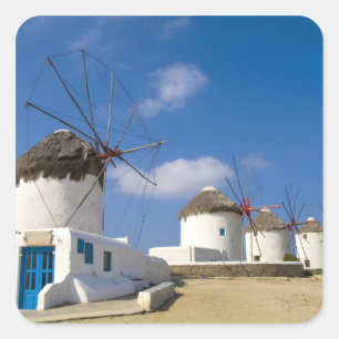 Adesivo Quadrado Belos moinhos de vento na ilha de Mykonos,