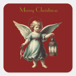 Adesivo Quadrado Belos Natais vintages Angel e Lanterna