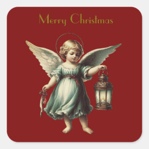 Adesivo Quadrado Belos Natais vintages Angel e Lanterna