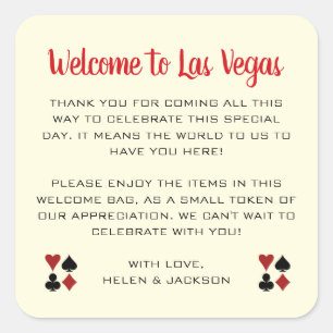 Adesivo Quadrado Bem-vindo à Cesta de Boas-vindas de Las Vegas