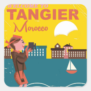 Adesivo Quadrado Bem-vindo a Tânger Marrocos pôster de viagem vinta