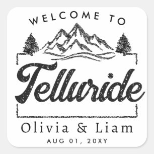 Adesivo Quadrado Bem-Vindo A Telluride Colorado Wedding Minimalist