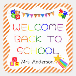 Adesivo Quadrado Bem-vindo de volta à escola no primeiro dia da esc