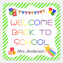 Adesivo Quadrado Bem-vindo de volta à escola no primeiro dia da esc