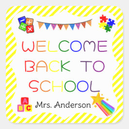 Adesivo Quadrado Bem-vindo de volta à escola no primeiro dia da esc