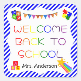 Adesivo Quadrado Bem-vindo de volta à escola no primeiro dia da esc