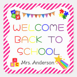 Adesivo Quadrado Bem-vindo de volta à escola no primeiro dia da esc