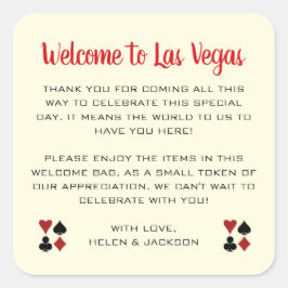 Adesivo Quadrado Bem-vindos à Cesta de Boas-vindas de Las Vegas