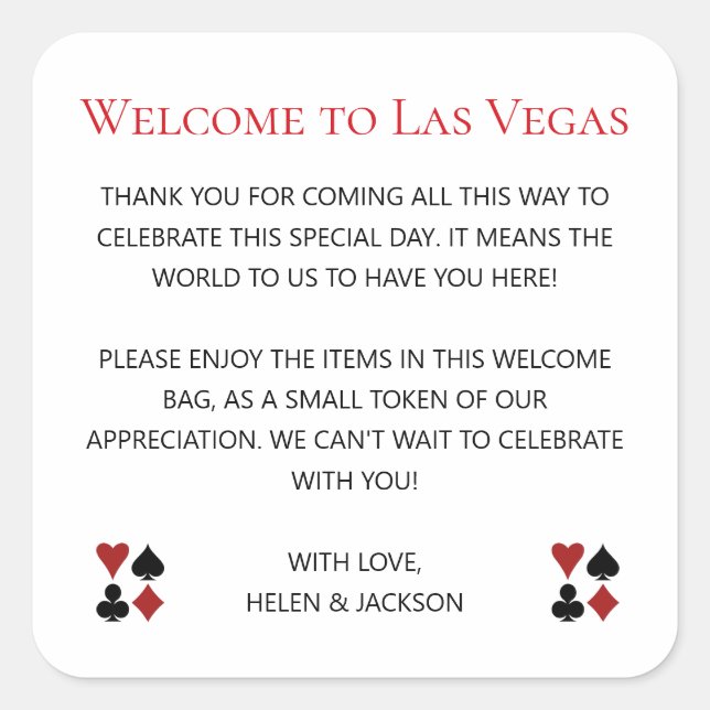 Adesivo Quadrado Bem-vindos a Las Vegas Wedding Gift Bag (Frente)
