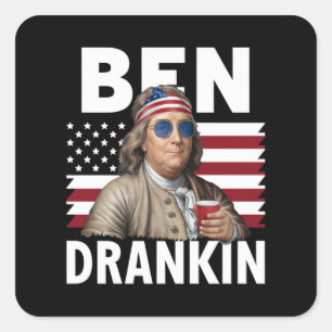 Adesivo Quadrado Ben Bebeu Cerveja 4 de Julho Bandeira Vintage Engr