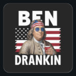 Adesivo Quadrado Ben Drankin Beer 4 de julho Vintage Flag Funny<br><div class="desc">Ben Drankin Beer 4 de julho Vintage Flag Funny</div>