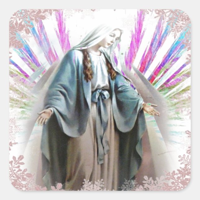 Adesivo Quadrado Bênção da Virgem Maria Vestido de Natal (Frente)