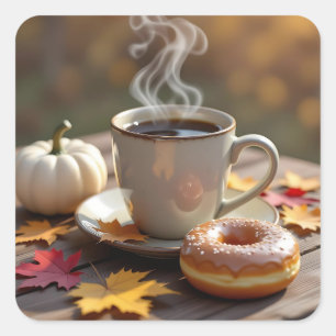 Adesivo Quadrado Bênçãos de Outono, Café Quente e um Donut