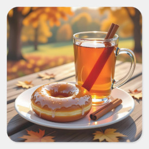 Adesivo Quadrado Bênçãos de Outono   Cider e Donut