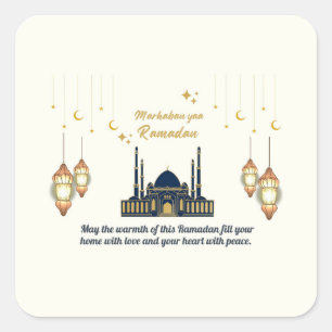 Adesivo Quadrado Bênçãos Minimalistas da Lua Crescente de Ramadan