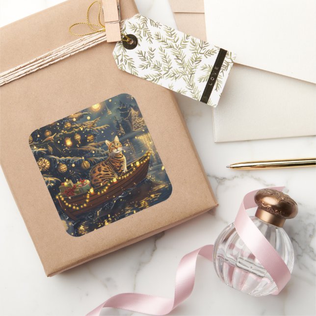 Adesivo Quadrado Bengala Cat Natal Viagem Festiva (Presentear)