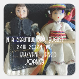 Adesivo Quadrado bengala de casamento Vestido Nacional Romeno