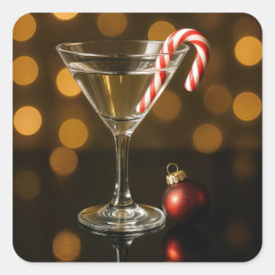 Adesivo Quadrado Bengala em um Martini de Natal
