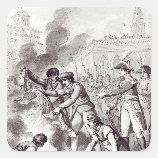 Adesivo Quadrado Bens ingleses queimados em Amsterdã (Frente)