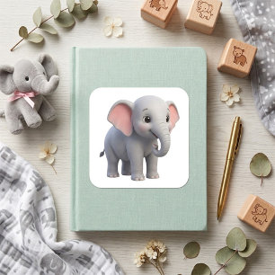 Adesivo Quadrado Berçário de Elefante Bebê Fofo Cartoon