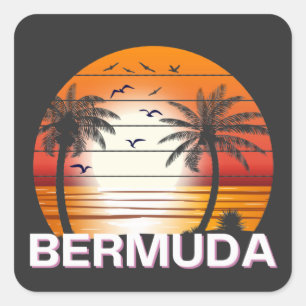Adesivo Quadrado Bermudas Vintage Palm Trees Summer Beach