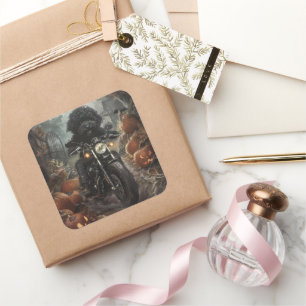 Adesivo Quadrado Bernedoodle Riding Motorcycle Halloween Scary