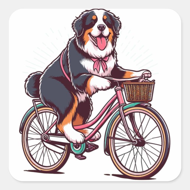Adesivo Quadrado Bernese Dog Biker, aventura da bicicleta do cruzad (Frente)