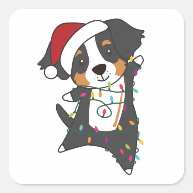 Adesivo Quadrado Bernese Feliz Natal Cães Felizes (Frente)