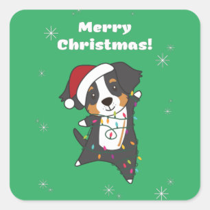 Adesivo Quadrado Bernese Merry Christmas Happy Christmas Dogs Squar