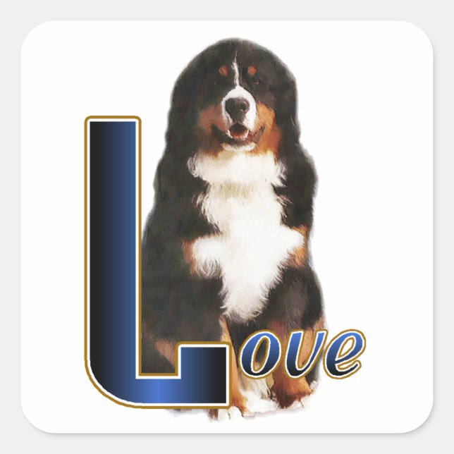 Adesivo Quadrado Bernese Mountain Dog Love (Frente)