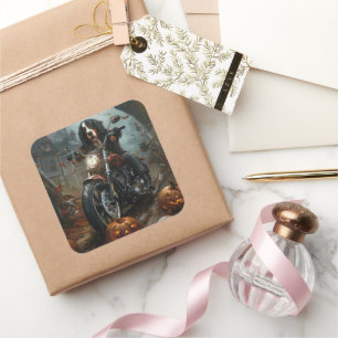 Adesivo Quadrado Bernese Mountain Riding Motorcycle Halloween Scary