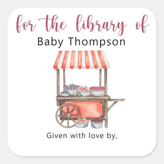 Adesivo Quadrado Berries - Baby Shower bookplate, books for baby (Frente)