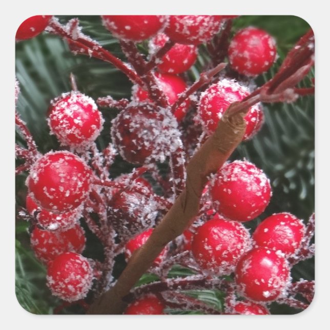 Adesivo Quadrado Berries Red Christmas. (Frente)