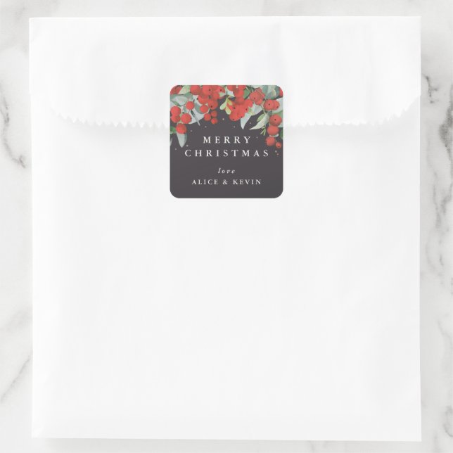 Adesivo Quadrado Berries vermelhos+Eucalyptus Feliz Natal/Personali (Bolsa)
