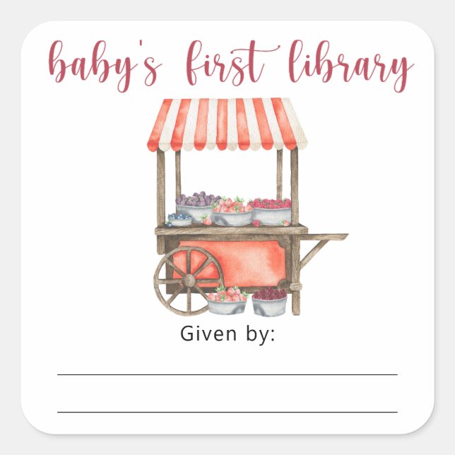 Adesivo Quadrado Berry Baby Shower bookplate, books for baby (Frente)