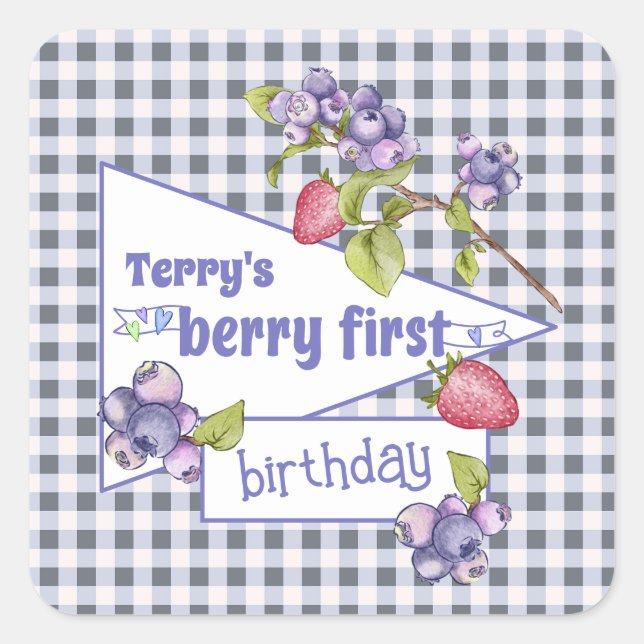 Adesivo Quadrado Berry First Birthday (Frente)