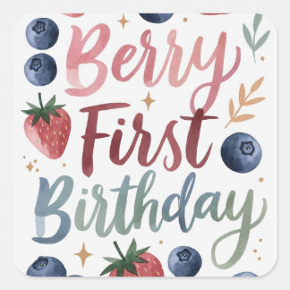 Adesivo Quadrado Berry First Birthday for Girls Sticker