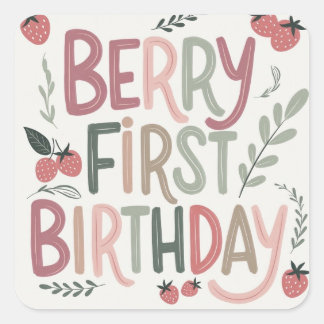 Adesivo Quadrado Berry First Birthday for Girls Sticker
