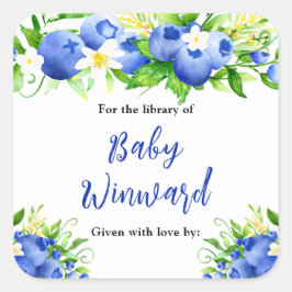 Adesivo Quadrado Berry Sweet Blueberry Baby Shower Bookplate