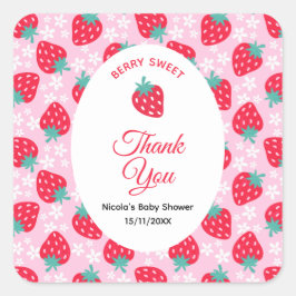 Adesivo Quadrado Berry Sweet Pink Strawberry Baby Shower