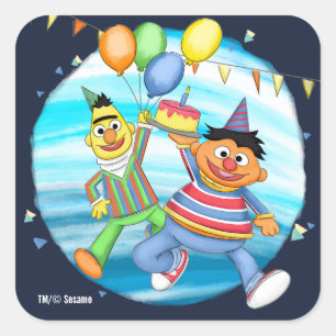 Adesivo Quadrado Bert e Ernie Birthday Balloons