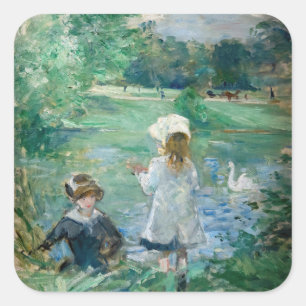 Adesivo Quadrado Berthe Morisot - À Beira de um Lago / Au bord du l