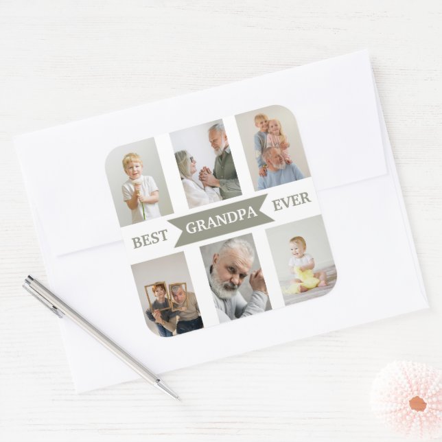 Adesivo Quadrado Best Grandpa Ever | Custom Photos Sticker (Envelope)