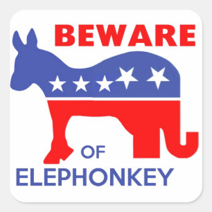 Adesivo Quadrado BEWARE DE ELEPHONKEY - activismo/libertário/EUA