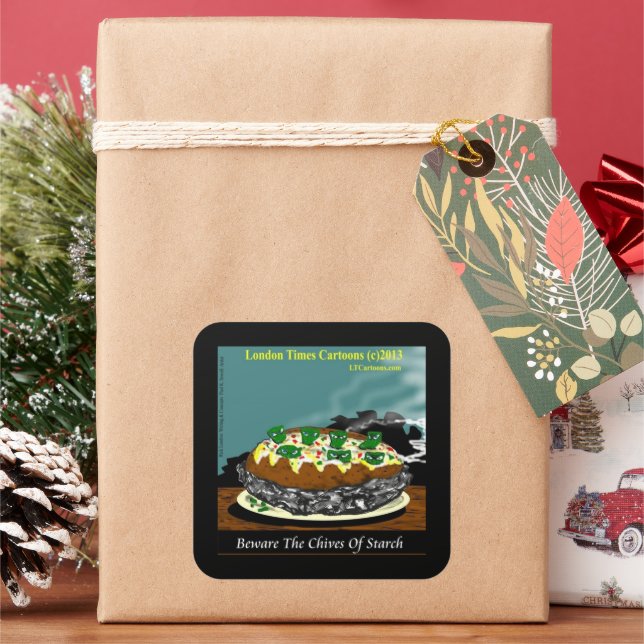 Adesivo Quadrado Beware the Chives of Starch – Funny Foodie Cartoon (Feriado)