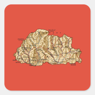 Adesivo Quadrado Bhutan Map Sticker