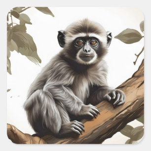 Adesivo Quadrado Bibão prateado bebê no galho da árvore