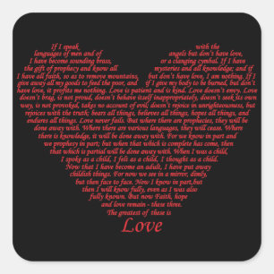 Adesivo Quadrado Bíblia 1 Corinthians 13 Love Heart Art Design