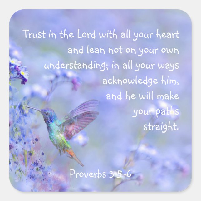 Adesivo Quadrado Bíblia Floral do Jardim Azul do HummingbirdEscritu (Frente)